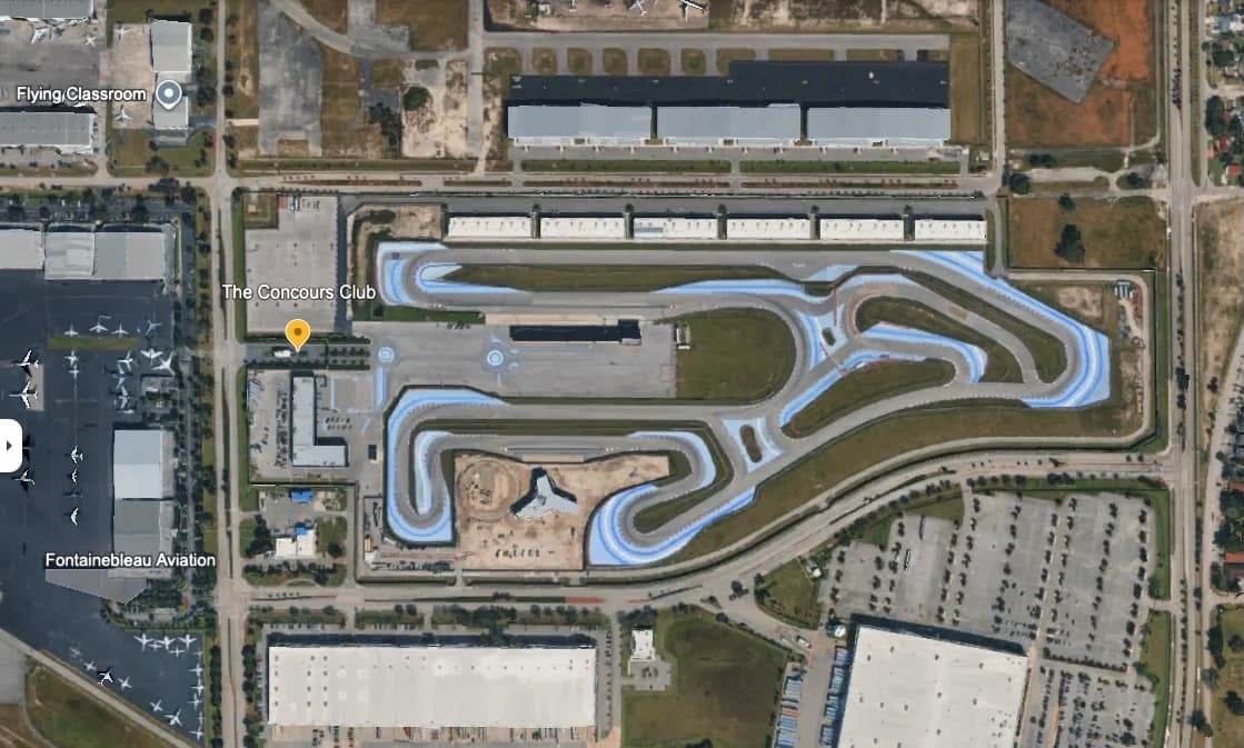 Aerial map of a private 2.10 mile technical driving circuit for Elite Racers Club members
