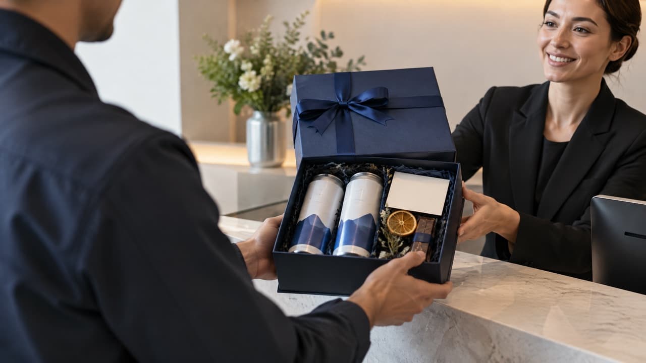 Year-End Client Gift Boxes with Personalized Water Cans