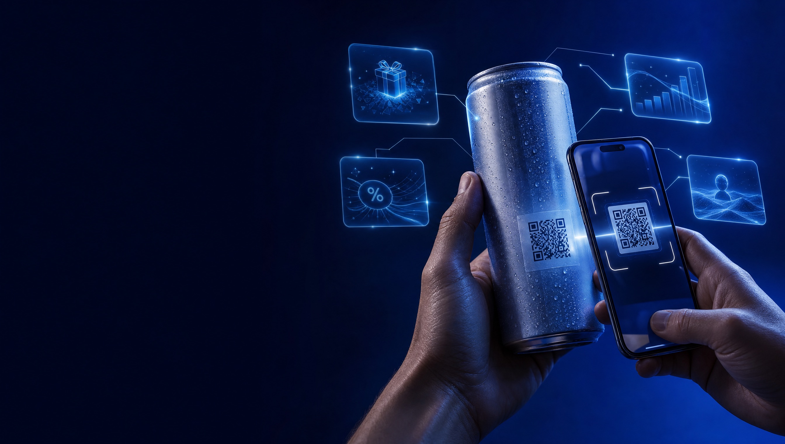 A phone scans the QR code on a We Can It can, opening a live analytics dashboard